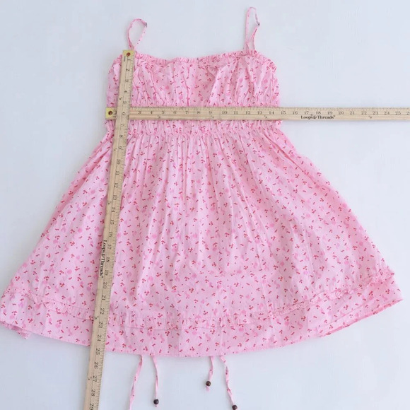 Free People Gabby  Mini Pink Cherry Spaghetti Strap Mini Cotton Dress S - Picture 4 of 11
